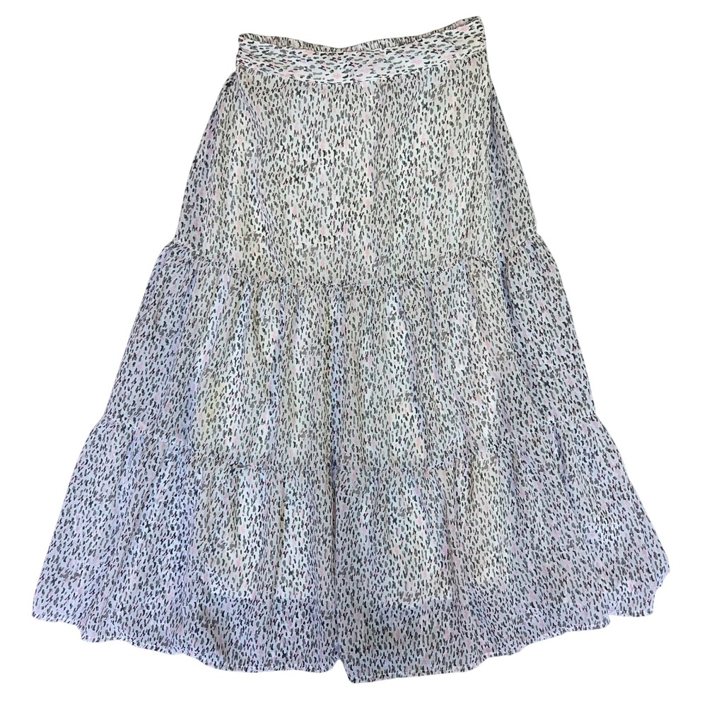 Japna Women Pink Grey Abstract Animal Print Tiered Maxi Skirt Size S Lined Boho